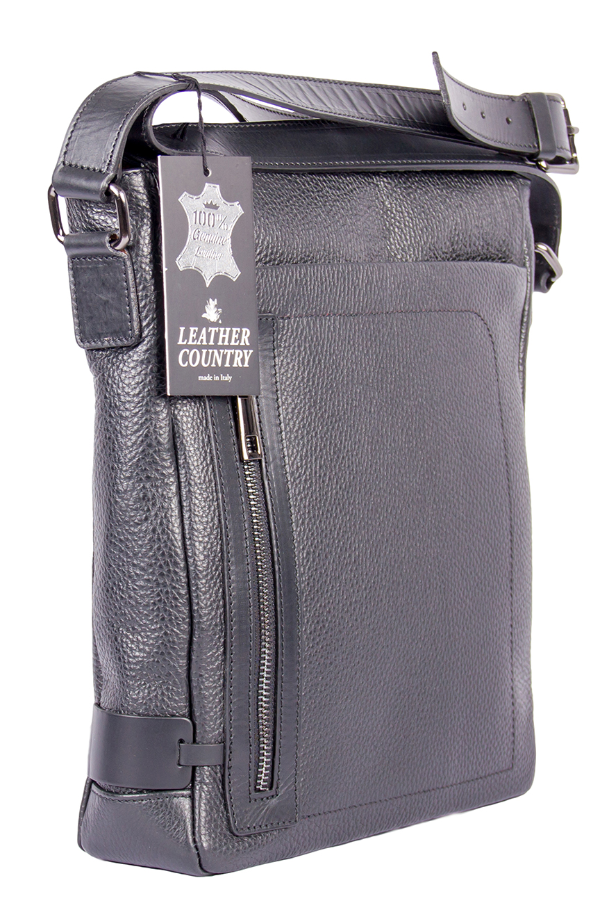 Сумка чёрная через плечо большая LEATHER COUNTRY