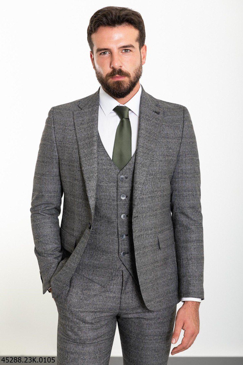 Костюм трійка сірий в ч орну клітинку  MCR