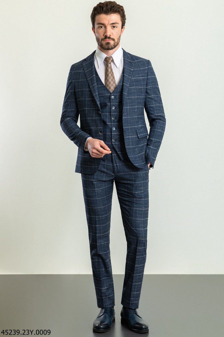 Костюм трійка синій в білу клітинку MCR