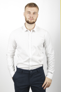 Фото товара Рубашка белая в кружок SORBINO, артикул: 4281 Приталені
