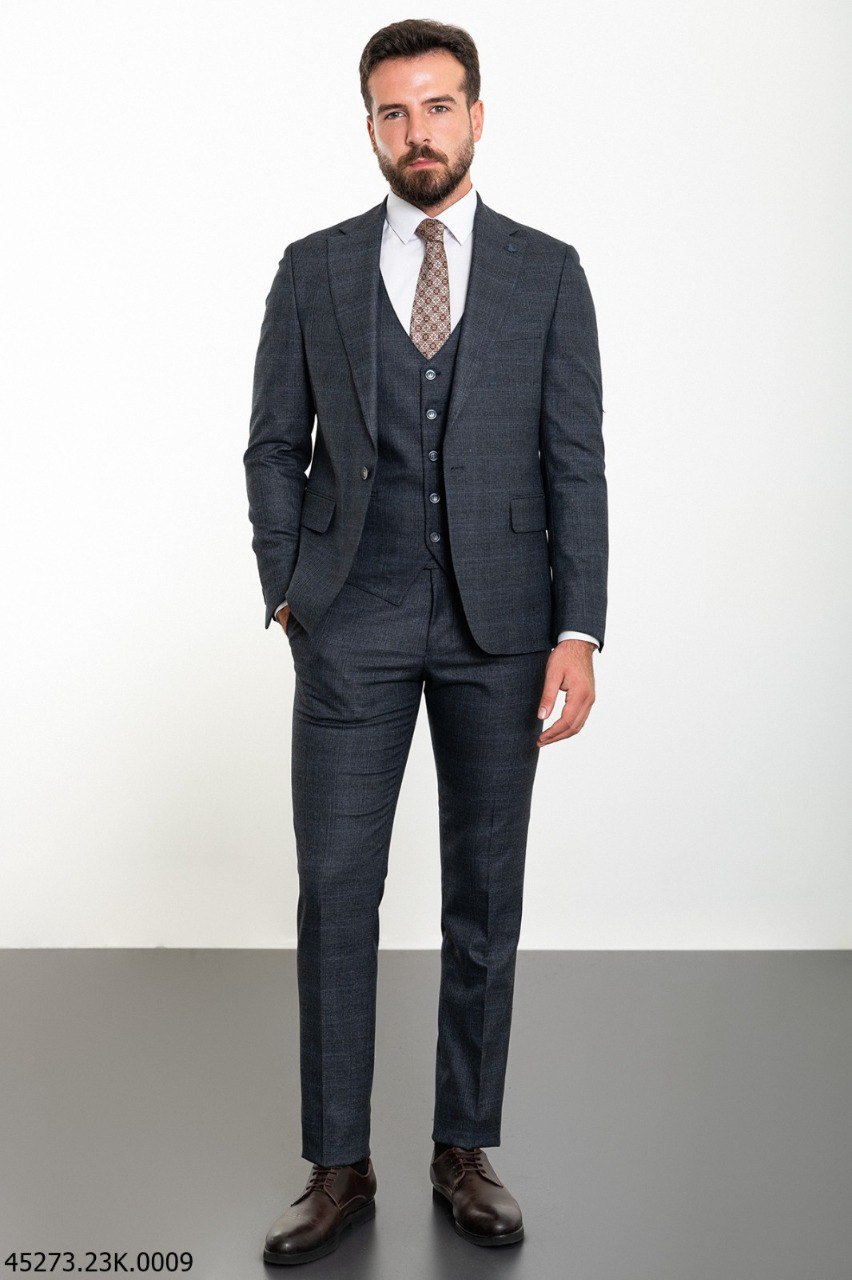 Костюм  сіро-синій в голубу клітинку MCR