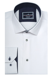 Фото товара Рубашка белая текстурная ткань на  кнопках GIOVANNI FRATELLI, артикул: 1498-1 Приталені