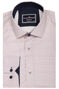 Фото Рубашка белая в красный узор на кнопках GIOVANNI FRATELLI артикул: 6102 Приталені