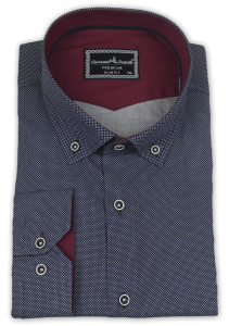 Фото Рубашка темно-синяя в белый узор Giovanni Fratelli артикул: 5011 Приталені