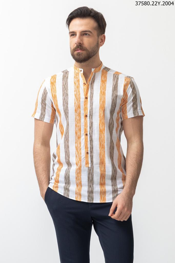 Сорочка в кольорову смужку  комір стійка MCR 2
