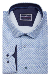 Фото Рубашка голубая в синие завитки GIOVANNI FRATELLI артикул: 5050 Приталені