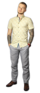 Фото товара Рубашка c коротким рукавом жёлтая цветной рисунок Giovanni Fratelli, артикул: 7006-1 Приталений крій