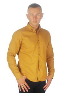 Фото товара Рубашка котоновая горчичная текстурная ROYMEN, артикул: 0086-020 Приталені