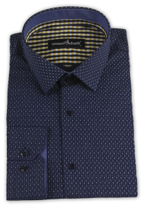 Фото товара Рубашка тёмно-синяя в рисунок Giovanni Fratelli, артикул: 4094 Приталені