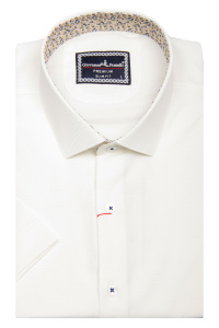 Фото товара Рубашка c коротким рукавом айвори в текстурный узор  Giovanni Fratell, артикул: 1412-1 Приталений крій