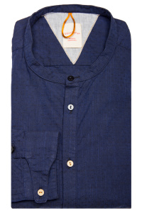 Фото товара Рубашка синяя воротник стойка BICOLORE, артикул: 3752 Приталені