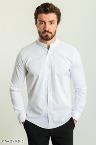 Фото товара Сорочка біла текстурна комір стійка MCR 37786, артикул: 37786 Приталений крій