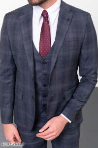 Фото товара Костюм  трійка темно-синій в сіру клітинку MCR 44109, артикул: 44109 костюм 3 зріст ( 164-178 )