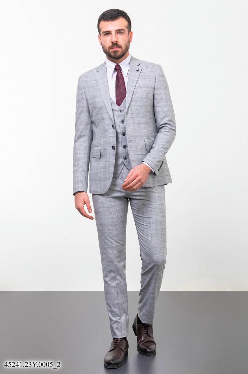 Костюм трійка світло-сірий в клітинку  MCR 45241