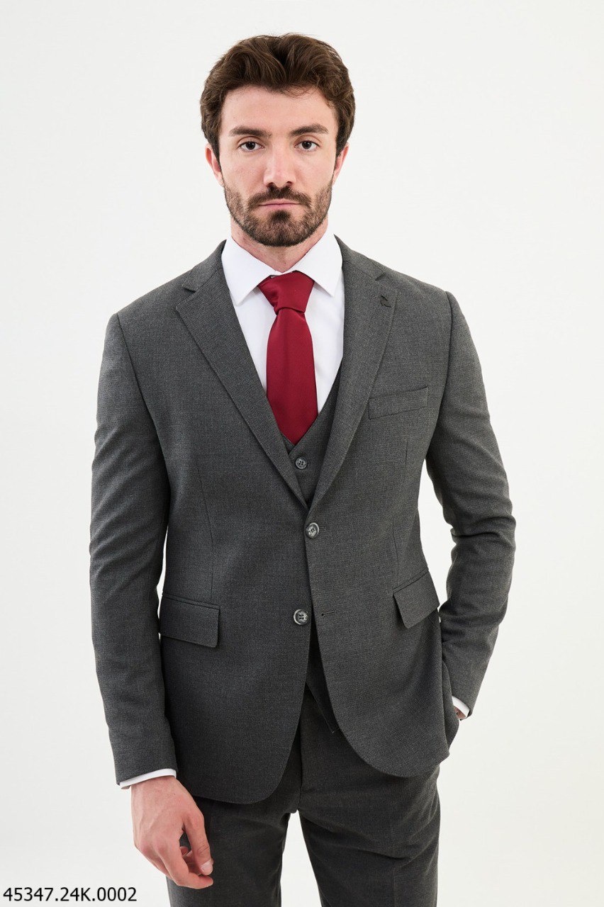 Костюм трійка сірий текстурна тканина MCR