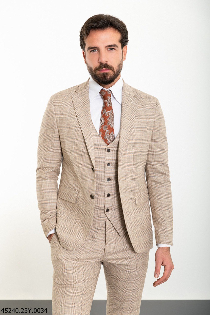Костюм бежевий в клітинку трійка  MCR 45240-4