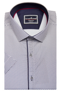 Фото товара Рубашка с коротким рукавом белая в узор в узор GIOVANNI FRATELLI, артикул: 1503-1 Приталений крій