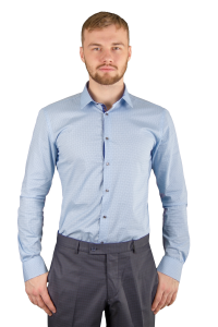 Фото товара Рубашка голубая синий рисунок на кнопках  Giovanni Fratelli, артикул: 7058-4 Приталені