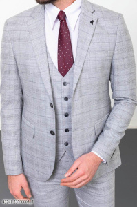 Фото товара Костюм трійка світло-сірий в клітинку  MCR 45241, артикул: 45241 костюм 3 зріст ( 164-178 )