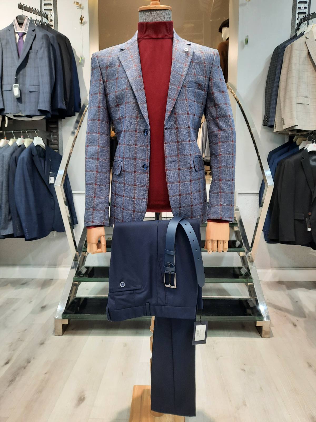 Піджак синій в бордову клітинку  TONY CASSANO