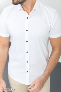 Фото Сорочка біла  з коротким рукавом на кнопках MCR 37734 артикул: 37734 Приталений крій