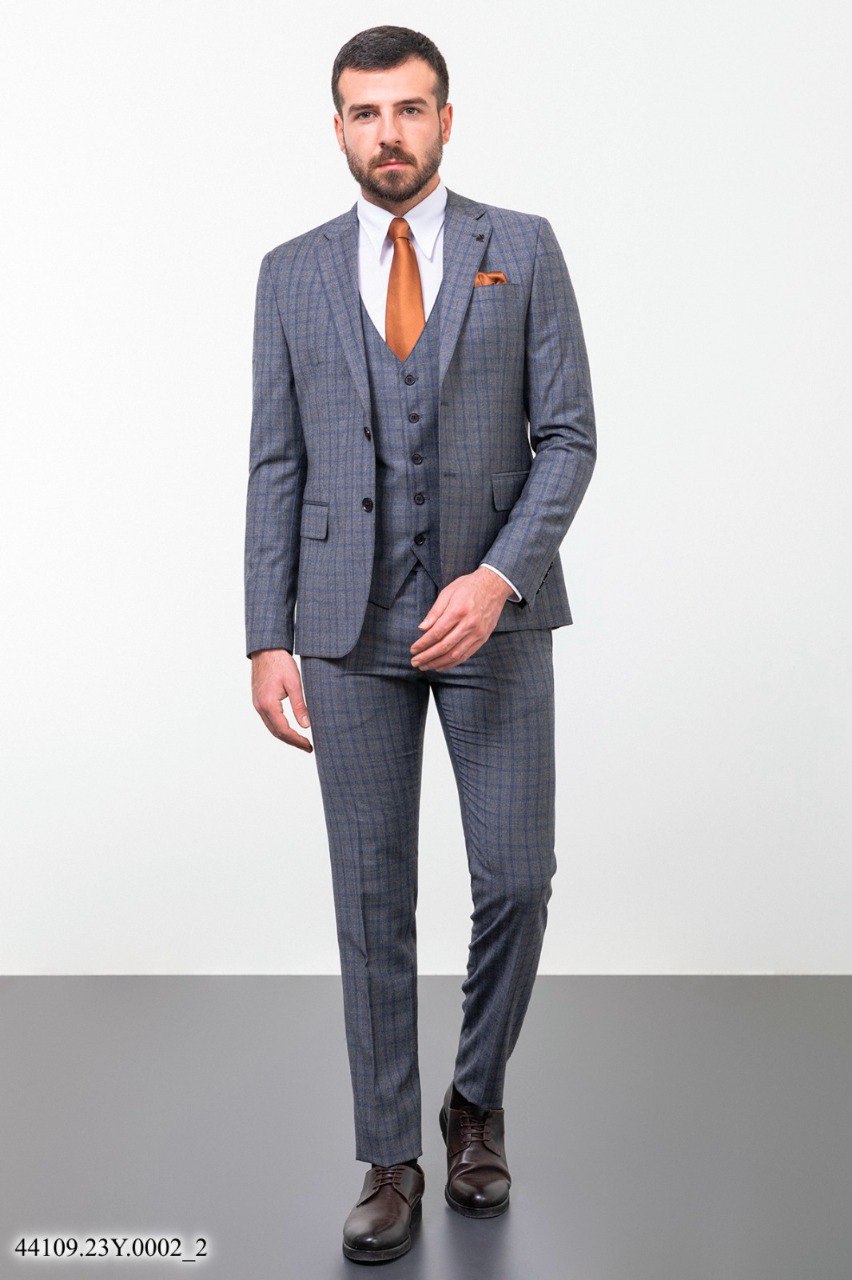 Костюм  трійка сірий в блакитну клітинку  MCR 44109-1