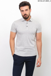 Фото товара Футболка поло біло-сіра текстурна в`язка  MCR, артикул: 36718 Футболки та поло