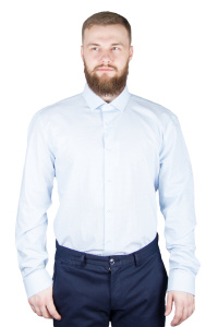 Фото товара Рубашка голубая в текстурную точку GIOVANNI FRATELLI, артикул: 2003-8 Приталені