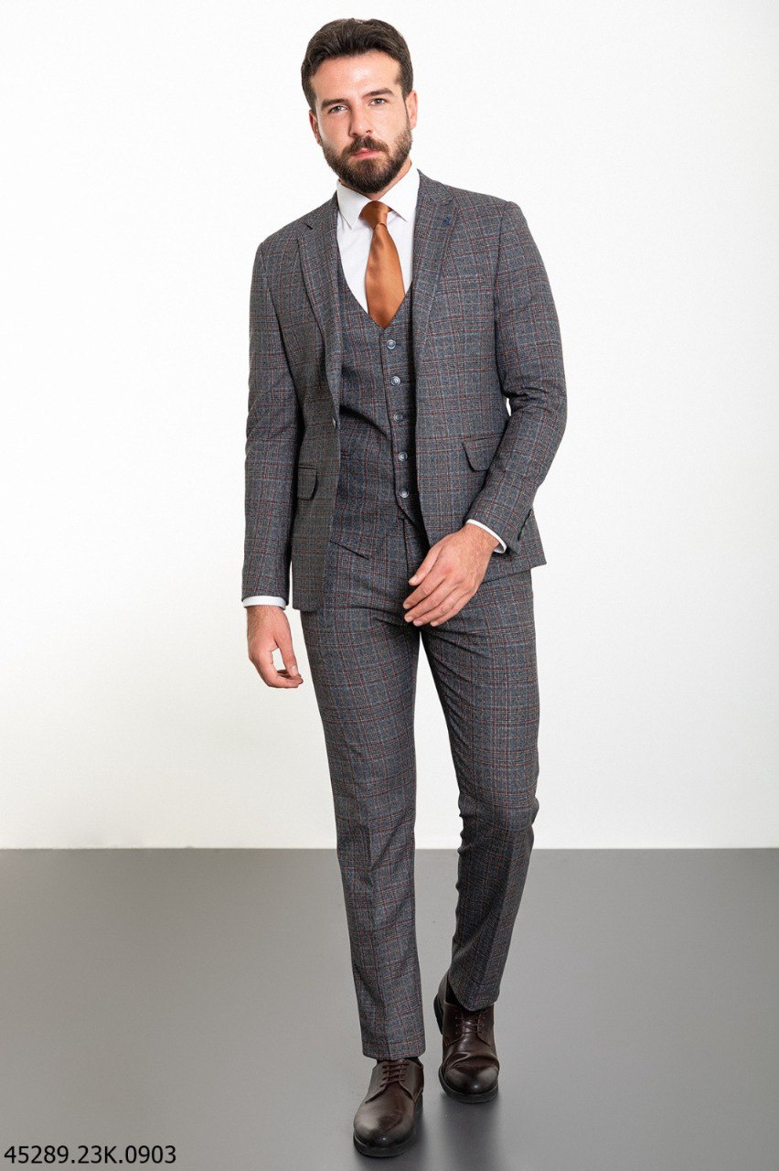 Костюм  сірий в синю та рижу клітинку MCR