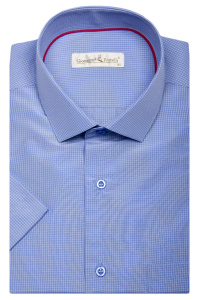 Фото товара Рубашка с коротким рукавом голубая в белую клетку, артикул: 0345-4 Класичний крій