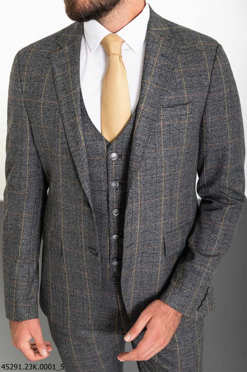 Костюм трійка сірий текстурна тканина MCR