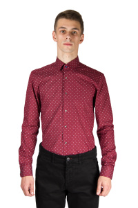 Фото товара Рубашка бордовая в белый рисунок GIOVANNI FRATELLI, артикул: 1446-1 Приталені