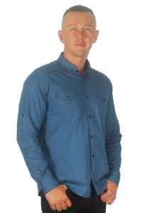 Фото товара Рубашка котоновая тёмно-голубая ROYMEN, артикул: 0085-005 Приталені
