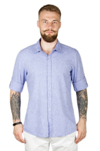 Фото товара Рубашка голубая льняная SORBINO, артикул: 4410 Приталені