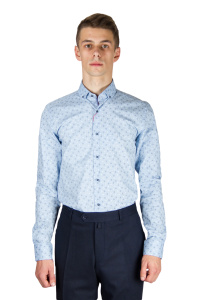 Фото товара Рубашка голубая в узор GIOVANNI FRATELLI, артикул: 1444 Приталені