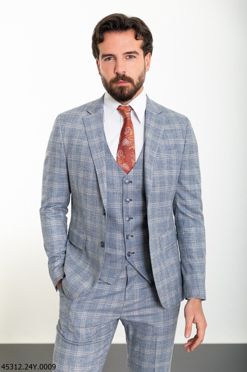 Костюм сіро-голубий в клітинку 45312  MCR