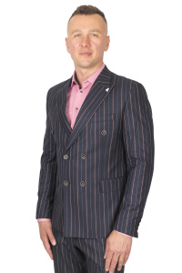 Фото товара Костюм синій двубортний в смужку MCR, артикул: 40697 костюм 3 зріст ( 164-178 )
