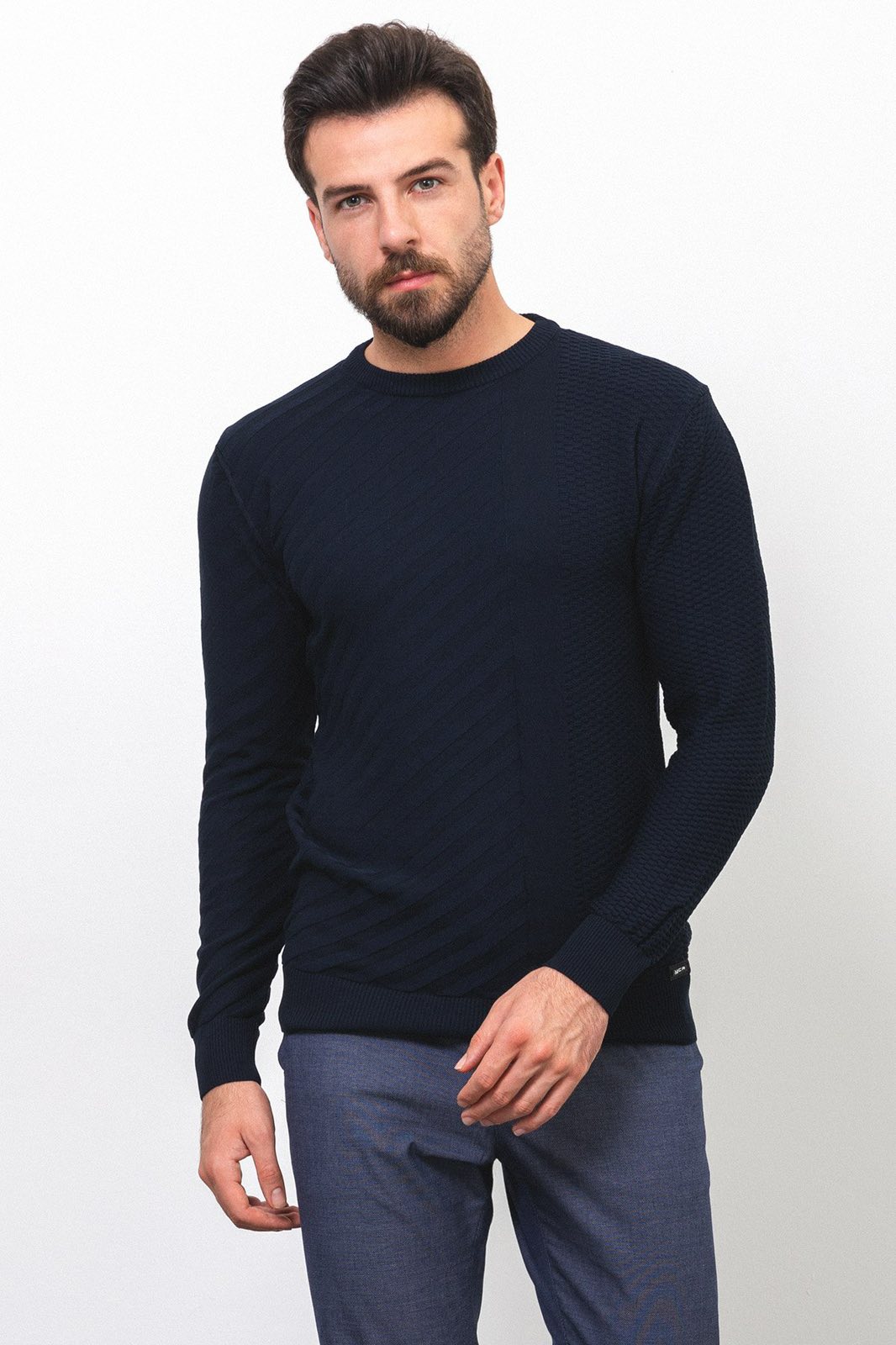 Свитер текстурний темно-синій  MCR