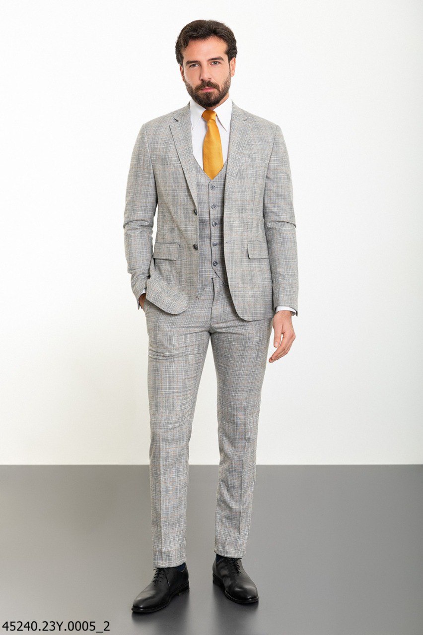 Костюм світло-сірий трійка в клітинку   MCR 45240-3