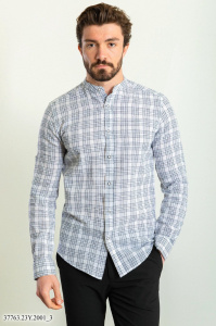 Фото товара Сорочка біла в чорну клітинку комір стійка  MCR 37763, артикул: 37763 Приталені