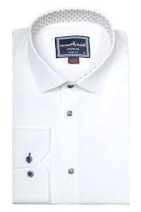 Фото товара Рубашка айвори на кнопках с отделкой GIOVANNI FRATELLI, артикул: 3034-2 Приталені