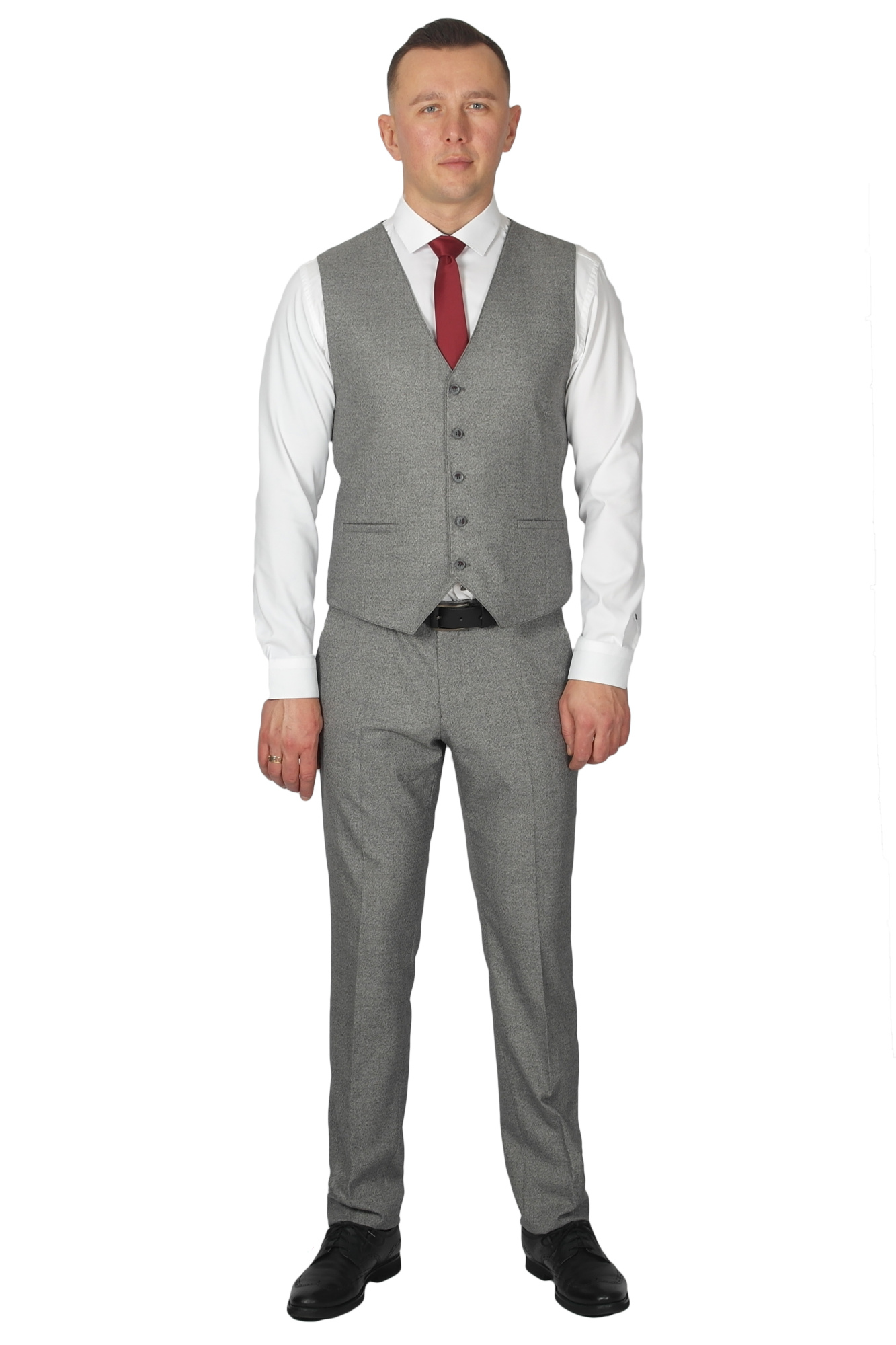 Костюм тройка серый в красную клетку MCR