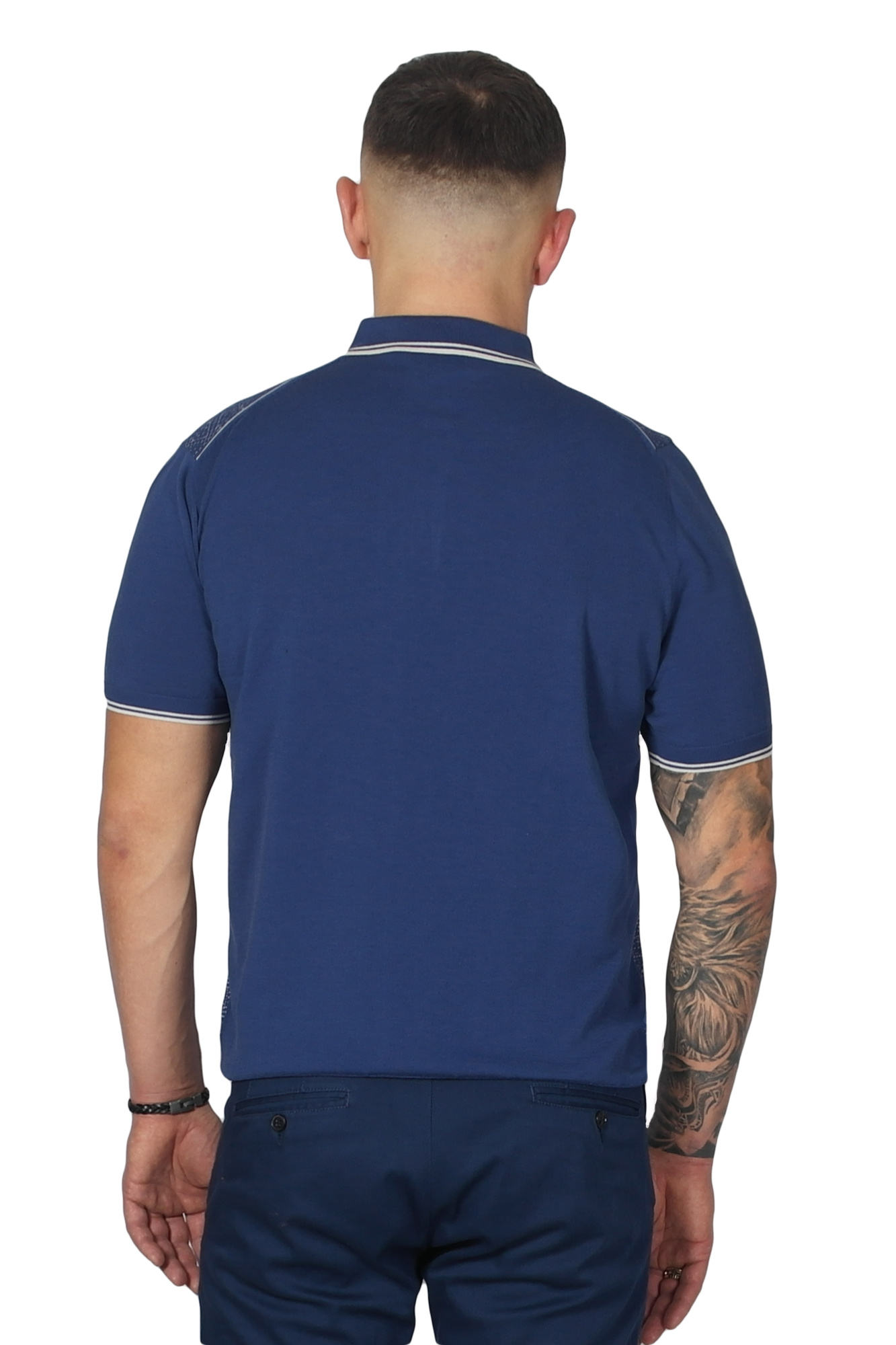 Футболка-поло синяя в узор ENRICO CERINI