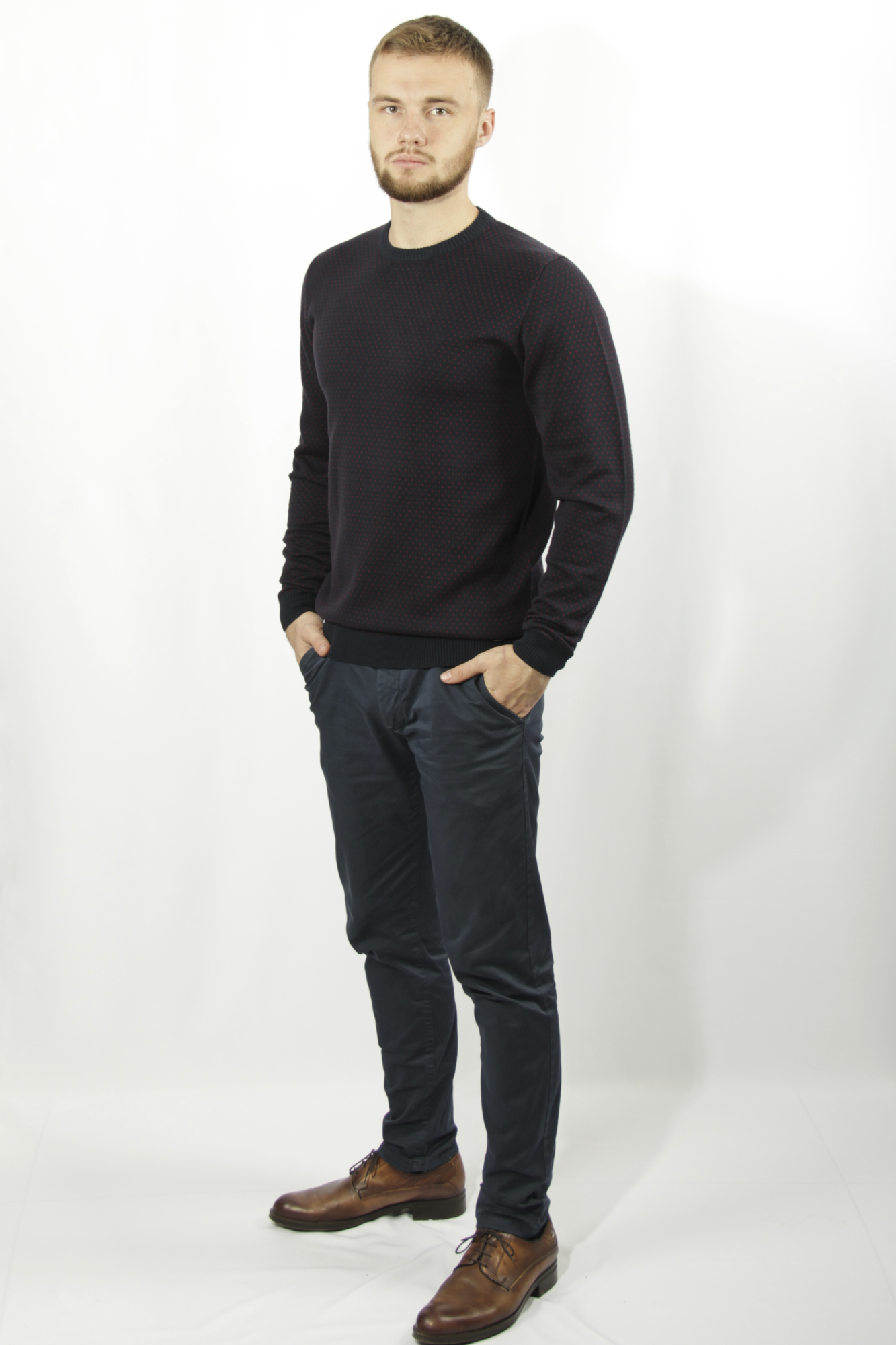 Свитер синий бордовый узор SORBINO