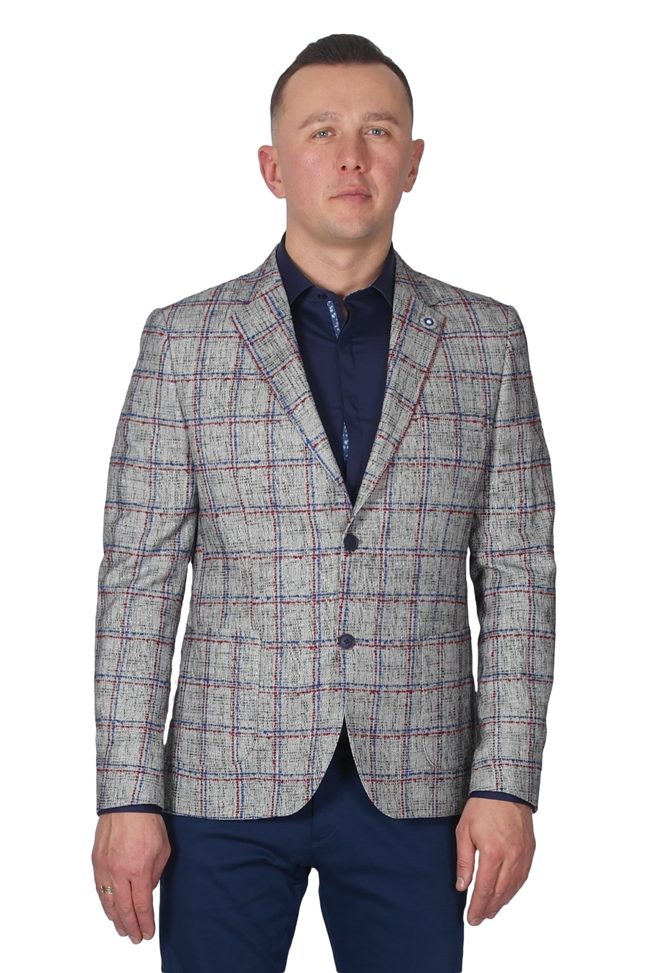 Пиджак светло-серый в сине-красную клетку  MCR