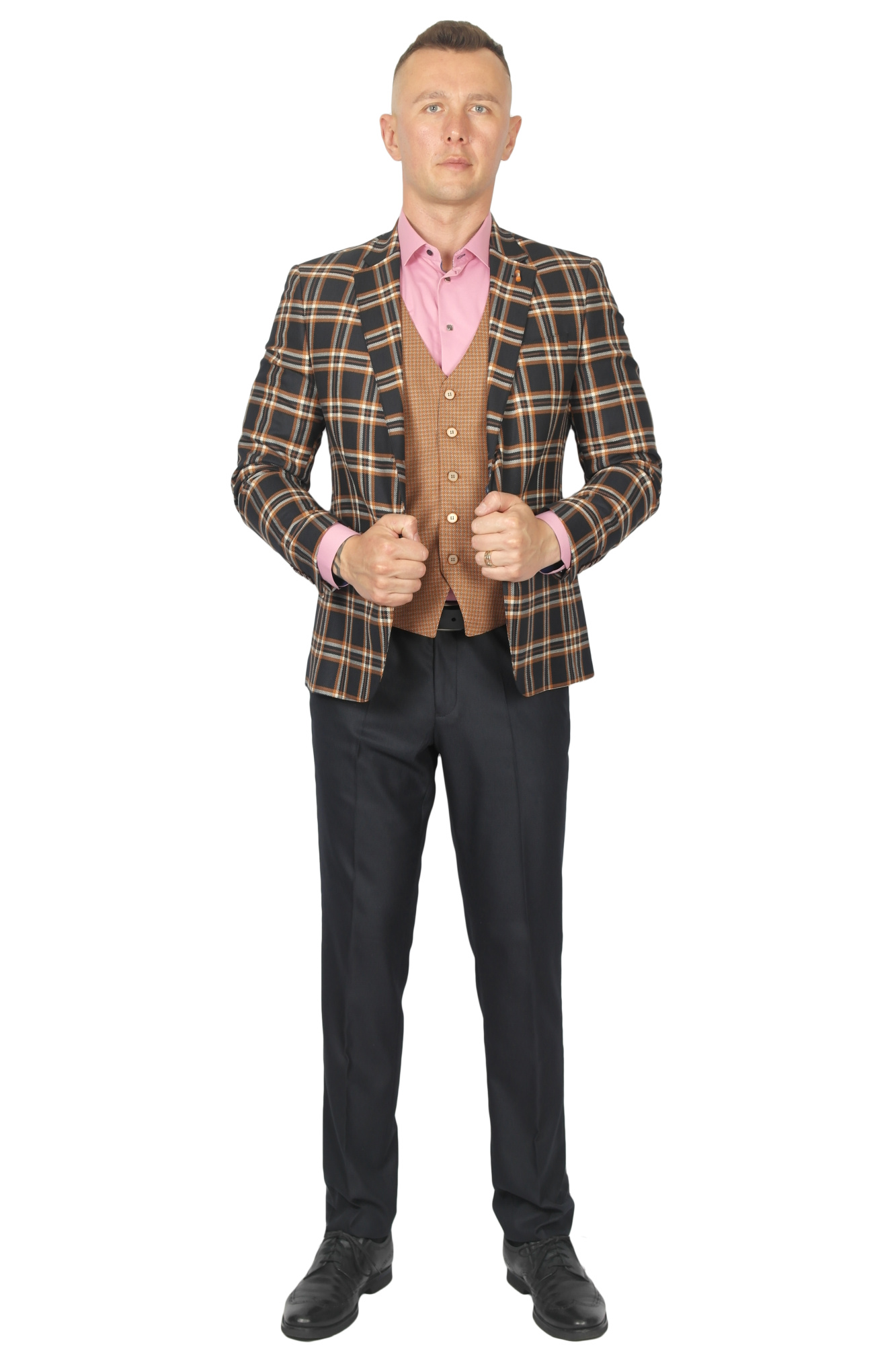 Костюм трійка синій в рижу клітинку MCR