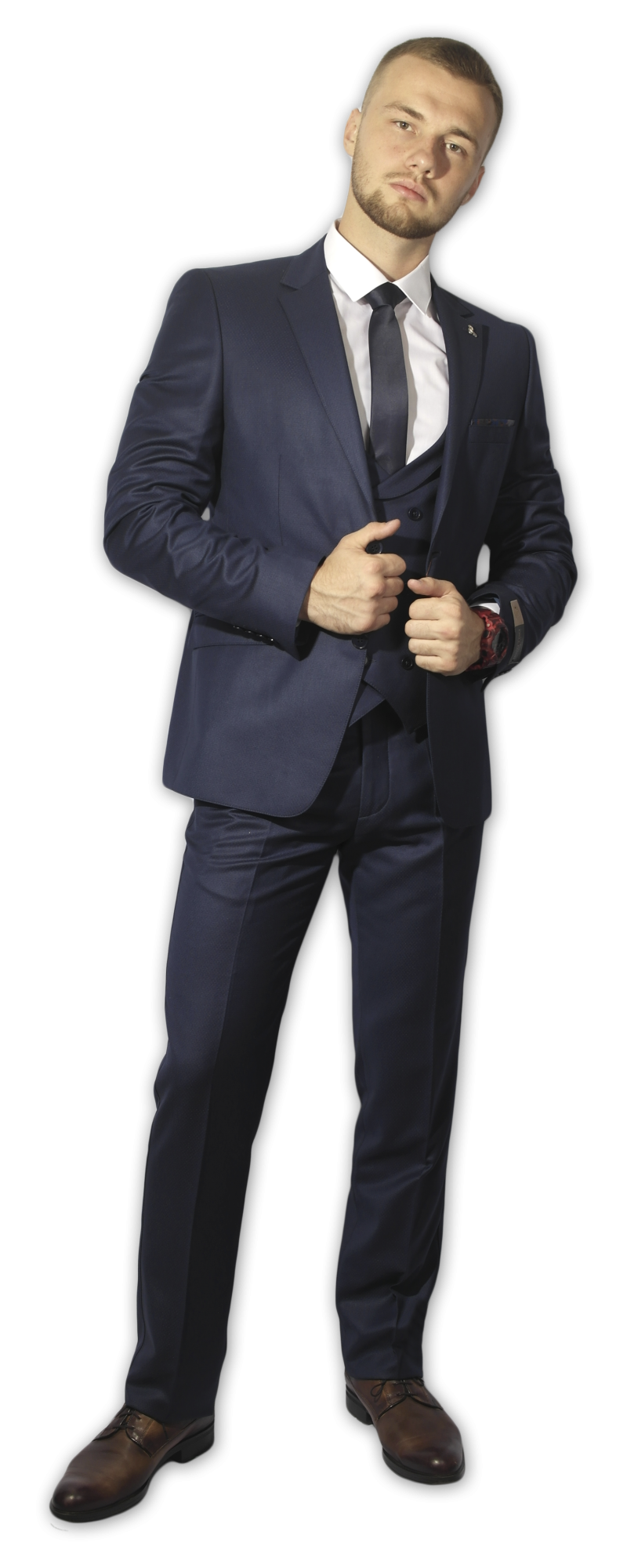 Костюм тройка синий текстурный узор EMILE BENOIT