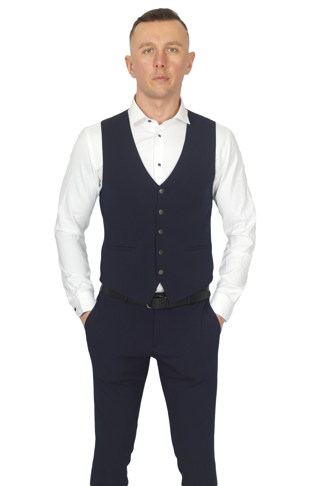 Костюм тройка тёмно-синий однотонный MCR