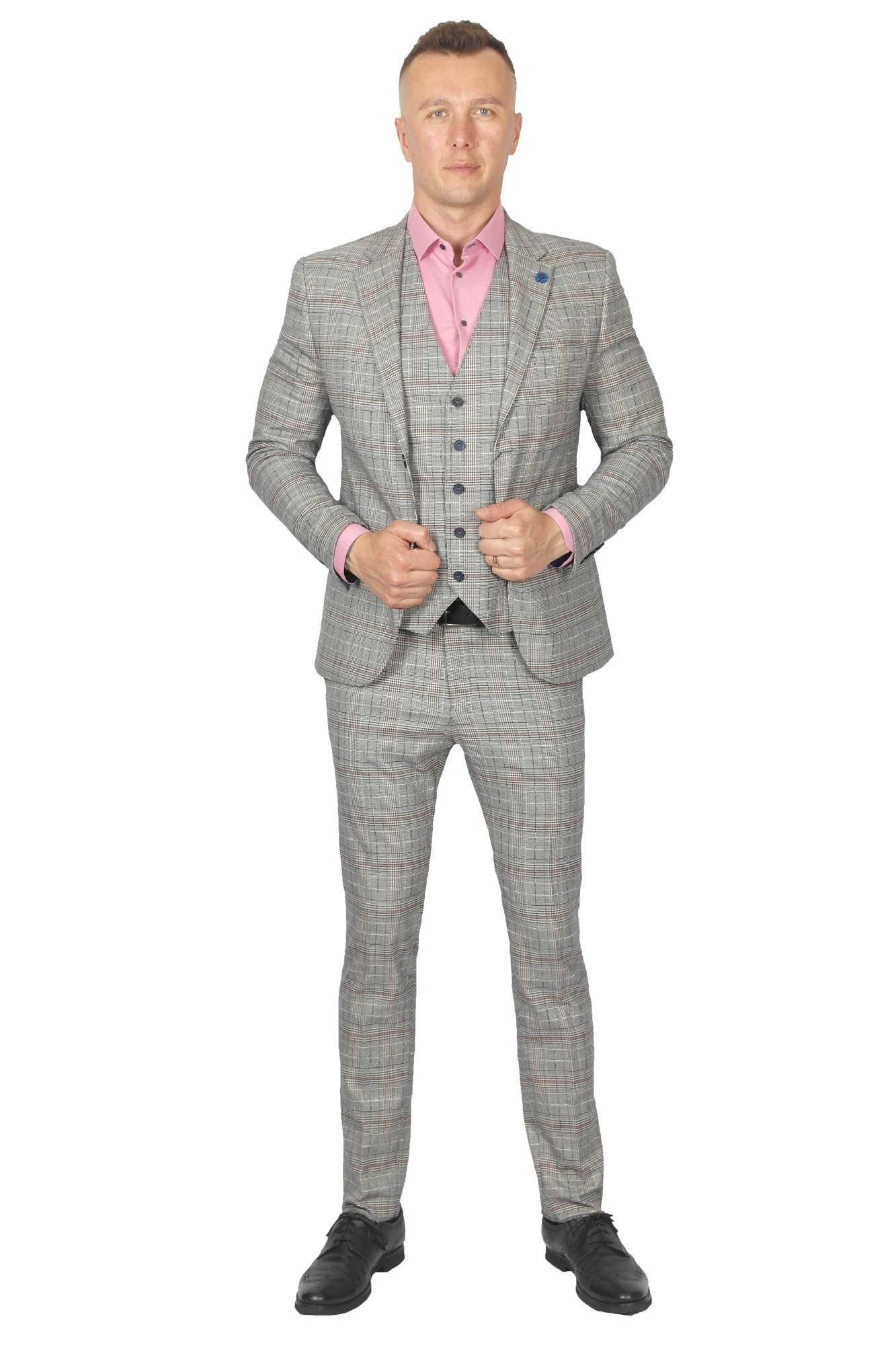 Костюм  трійка сірий в клітинку  MCR 1