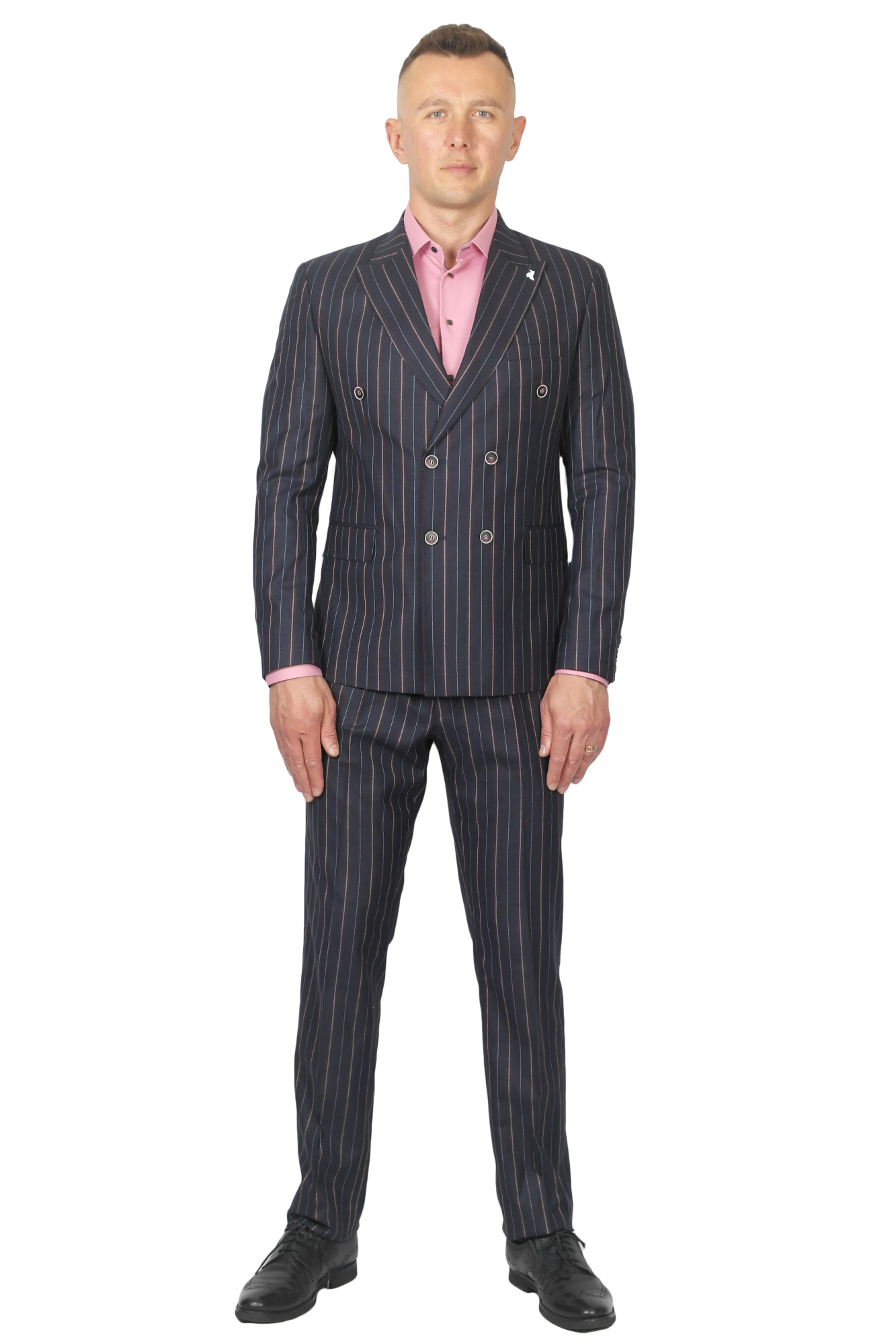 Костюм синій двубортний в смужку MCR